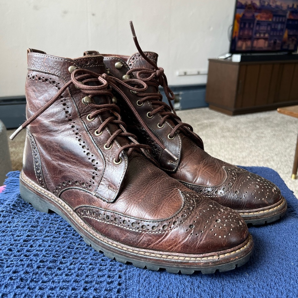 Allen Edmonds Long Branch Wingtip Brogue Brown Leather Boots